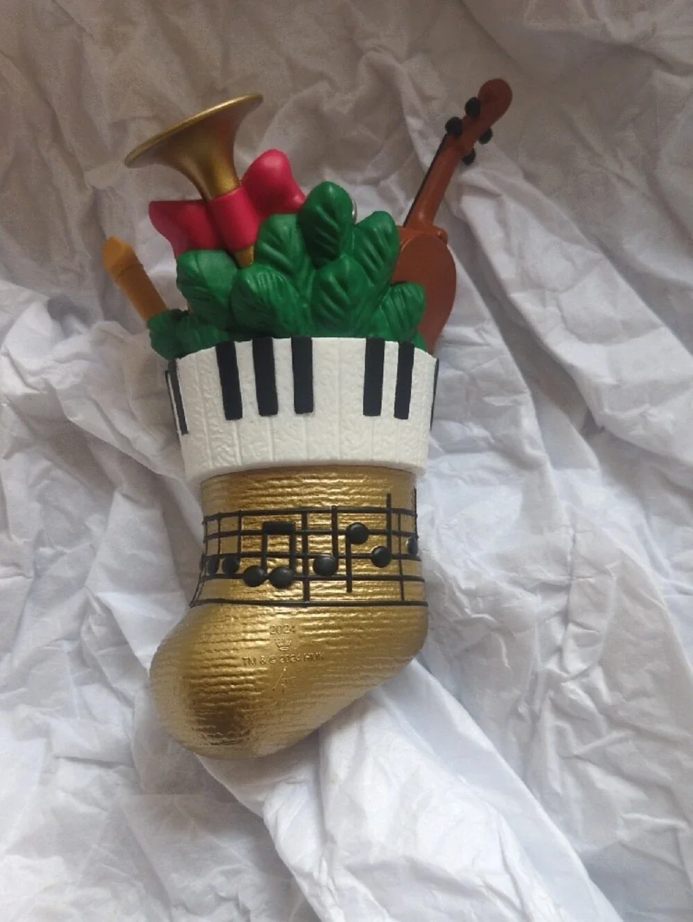 Hallmark Keepsake Musical Stocking Ornament - Red, White, Gold, Black